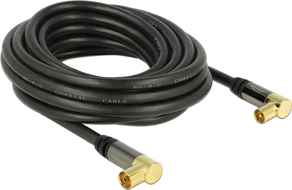 Kabllo koaksiale DeLOCK IEC 90° mashkull > IEC 90° femër, RG-6/U, 5 m, e zezë