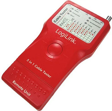 Tester kabllosh LogiLink 5-në-1 me remote unit, i kuq