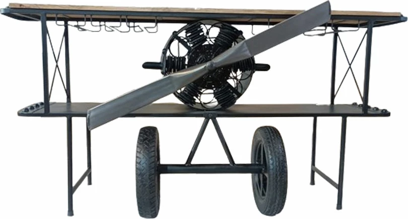 Konsol bar në formë aeroplani, ngjyrë natyrale/zezë, 191x58x91