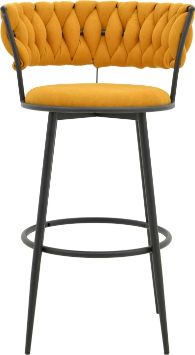 Karrige për bar Alkia, set prej 2 copë, material stof i verdhë, këmbë metalike të zeza, 50x56x95cm