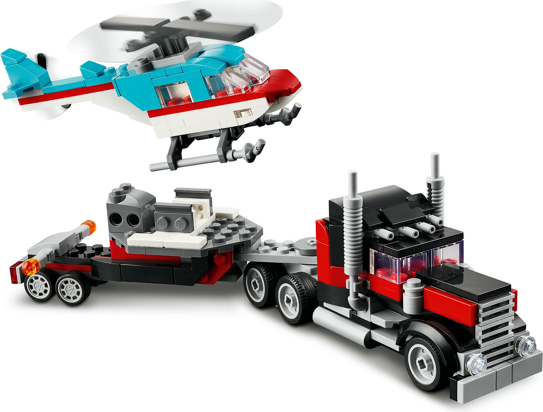 Set ndërtimi LEGO Creator 3in1, Kamion me platformë dhe Helikopter, 270 pjesë, Multingjyrësh