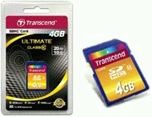 Kartelë SDHC Transcend 4GB Class 10, e zezë