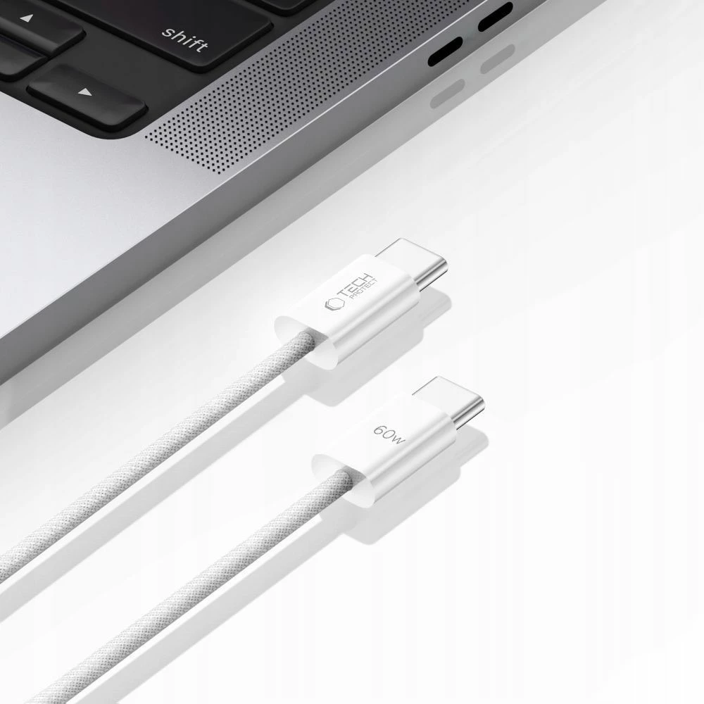 Kabllo USB-C/USB-C Tech-Protect UltraBoost Classic 1m, 60W, e bardhë