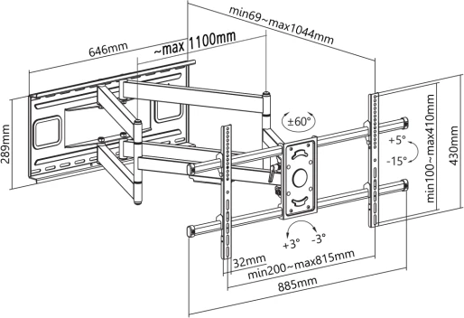 Mbajtës lëvizës me pjerrtësi për TV Sbox, 43"-90"