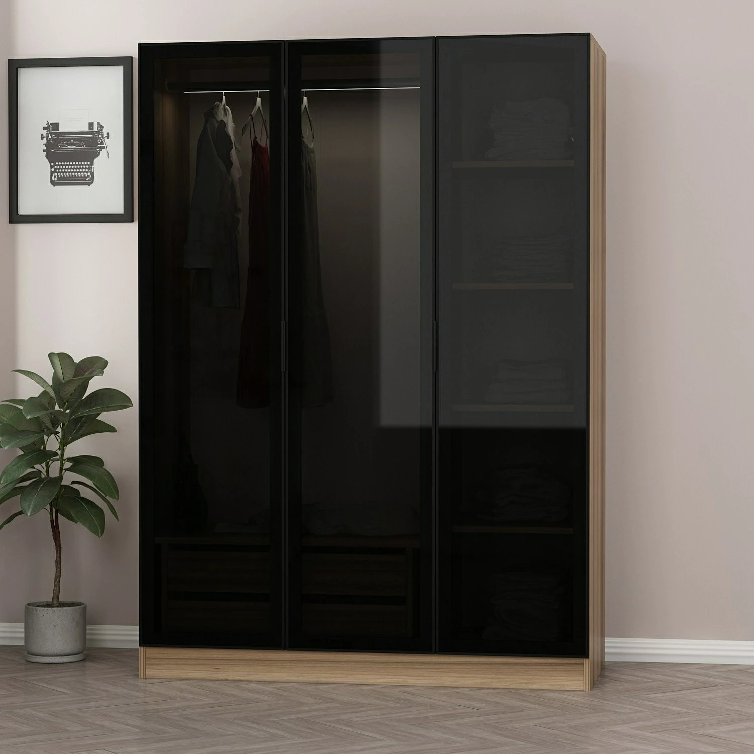 Dollap Hanah Home, Kale, ngjyrë gri e errët, 135x52x210cm