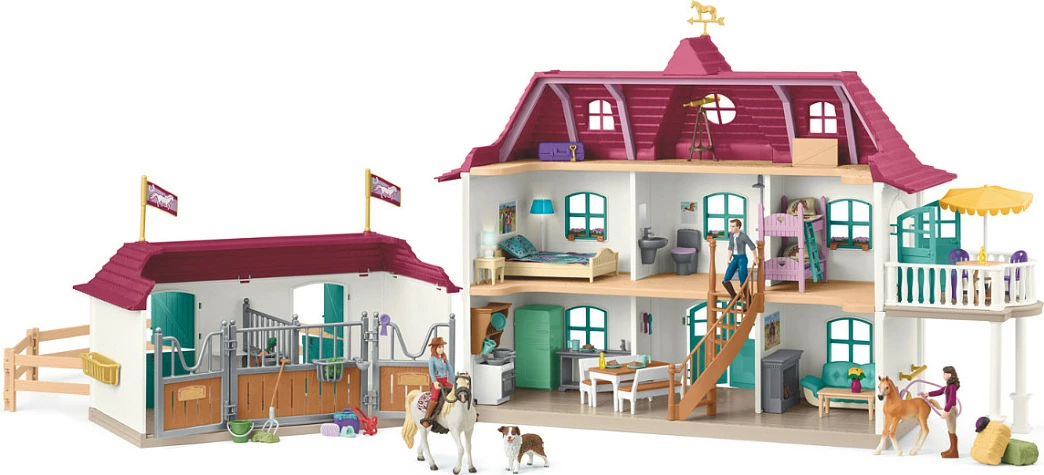 Set lodrash Schleich Horse Club Lakeside Pferdehof, fermë kuajsh me 6 figura, multikolor