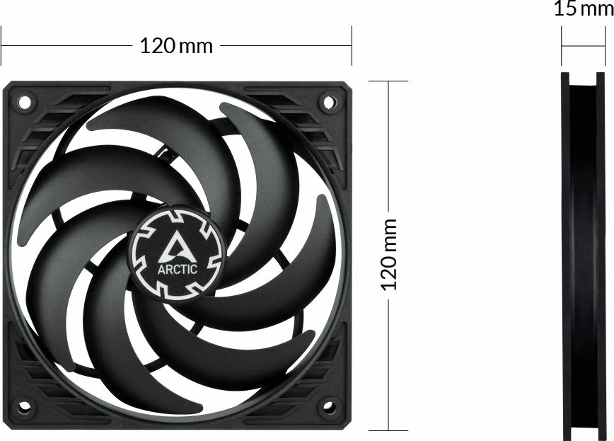 Ventilator kasë PC Arctic P12 Slim PWM PST ACFAN00275A 120mm, 3 copë, i zi