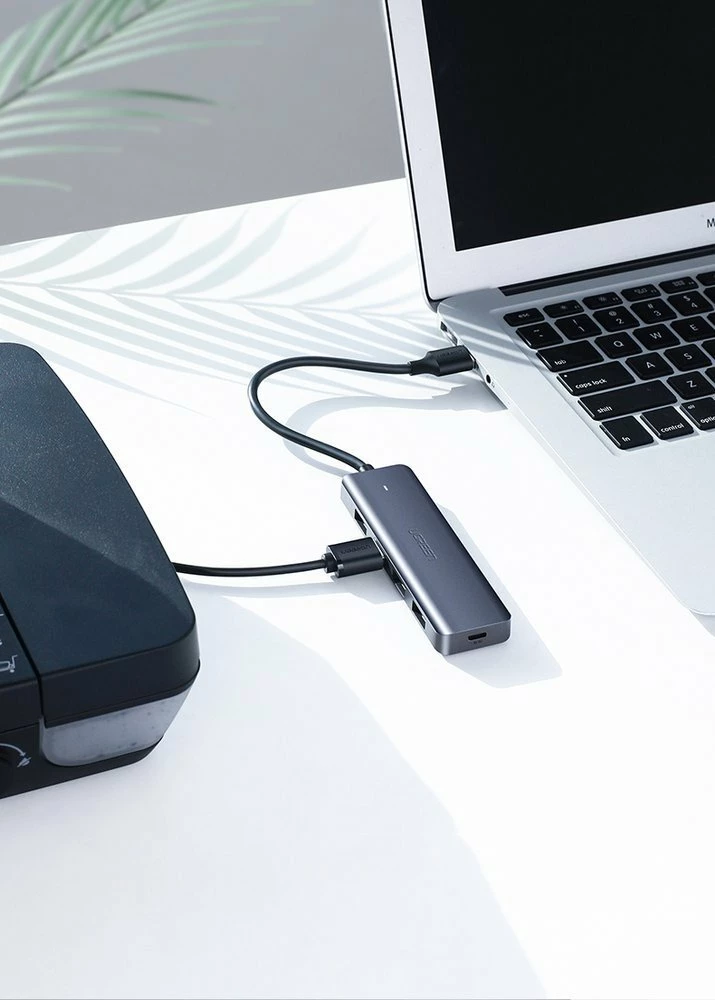 Kasë USB HUB Ugreen CM219 50985, 4x USB 3.2 Gen 1, me port micro USB për rrymë, Gri