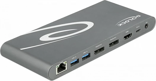 Docking stacion DeLOCK USB Type-C DP 1.4, Thunderbolt 3, Triple 4K, HDMI + 2x DisplayPort, LAN, SD/microSD, PD 85W, Grey