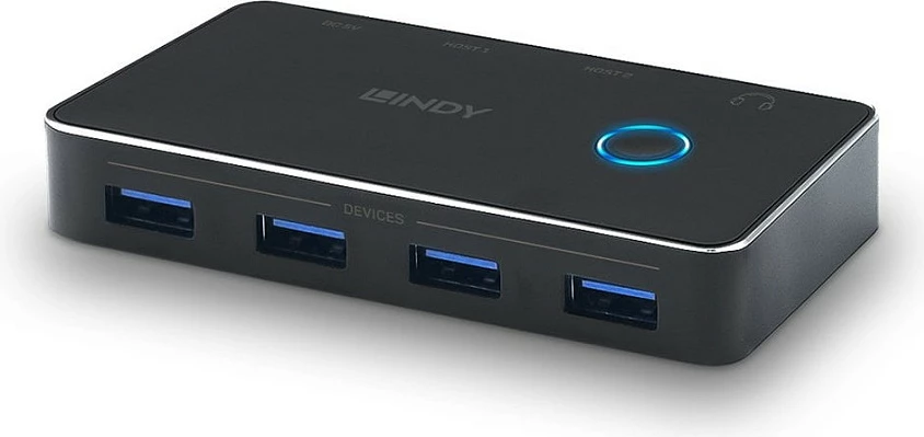 Switch USB LINDY 43387, 2 PC në 4 pajisje USB 3.0, 5 Gbit/s, USB-C, i zi