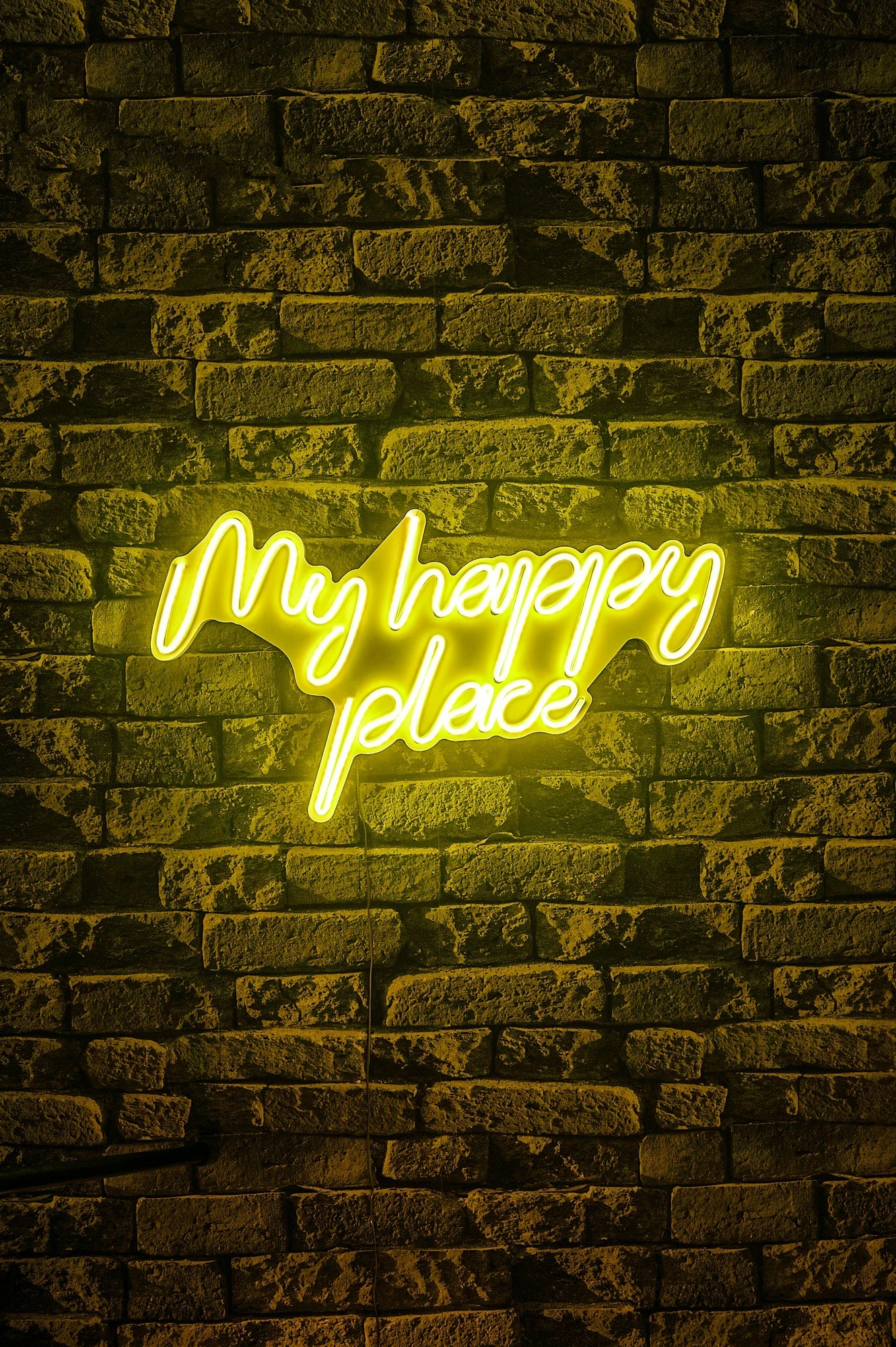 Dritë dekorative LED në mur, plastikë, 'My happy place', ngjyrë e verdhë