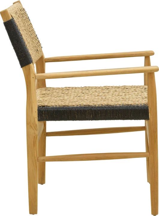 Karrige me krahë Fermilo, skelet druri teak, litar PE, ngjyrë natyrale-e zezë, 55x67x86cm