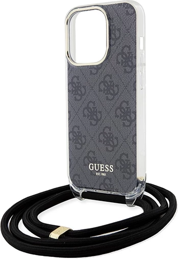 Mbështjellës Guess Crossbody Cord 4G Print për iPhone 15 Pro, zi