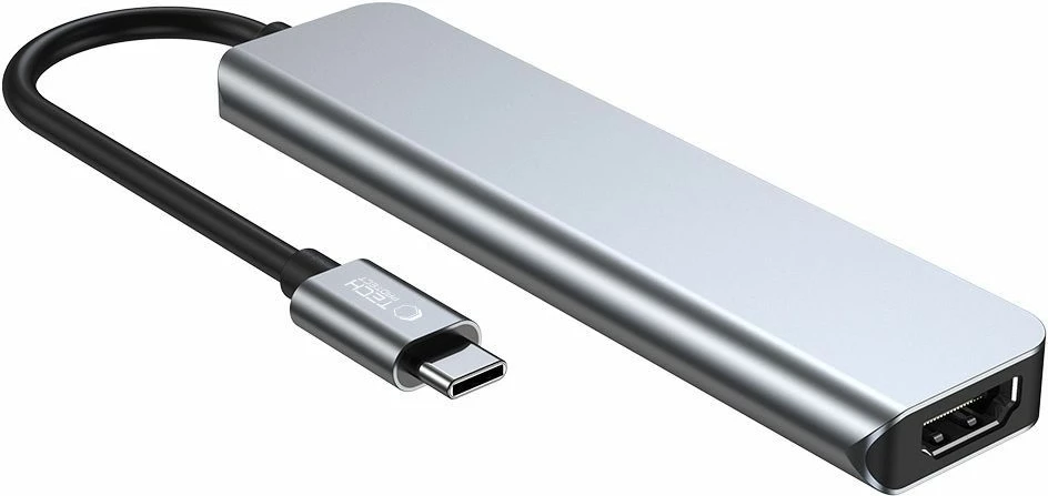 HUB Tech-Protect V4 6-në-1, USB-C, USB-A 3.0/2.0, HDMI, microSD/SD, Gri