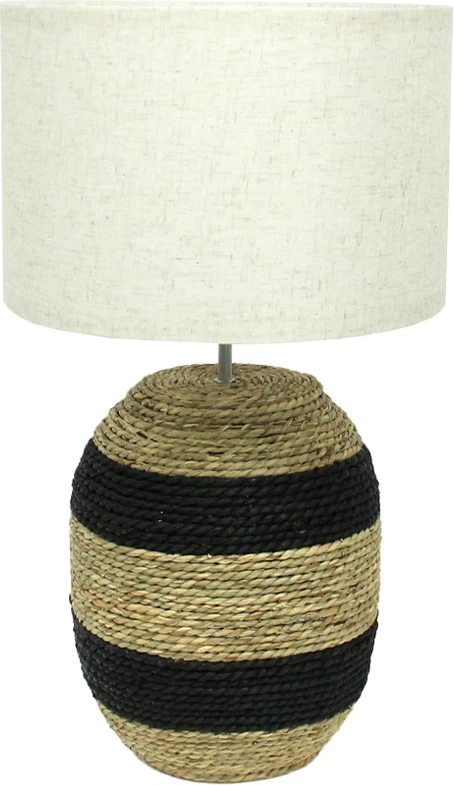 Lampë tavoline Nubia, litar natyral, e zezë, pëlhurë bezhë, 30x30x53cm