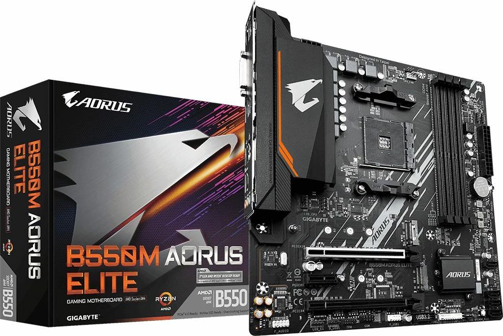 Pllakë amë Gigabyte B550M AORUS ELITE, chipset B550, AM4, DDR4 128GB, mATX, LAN Gigabit, HDMI/DVI, e zezë