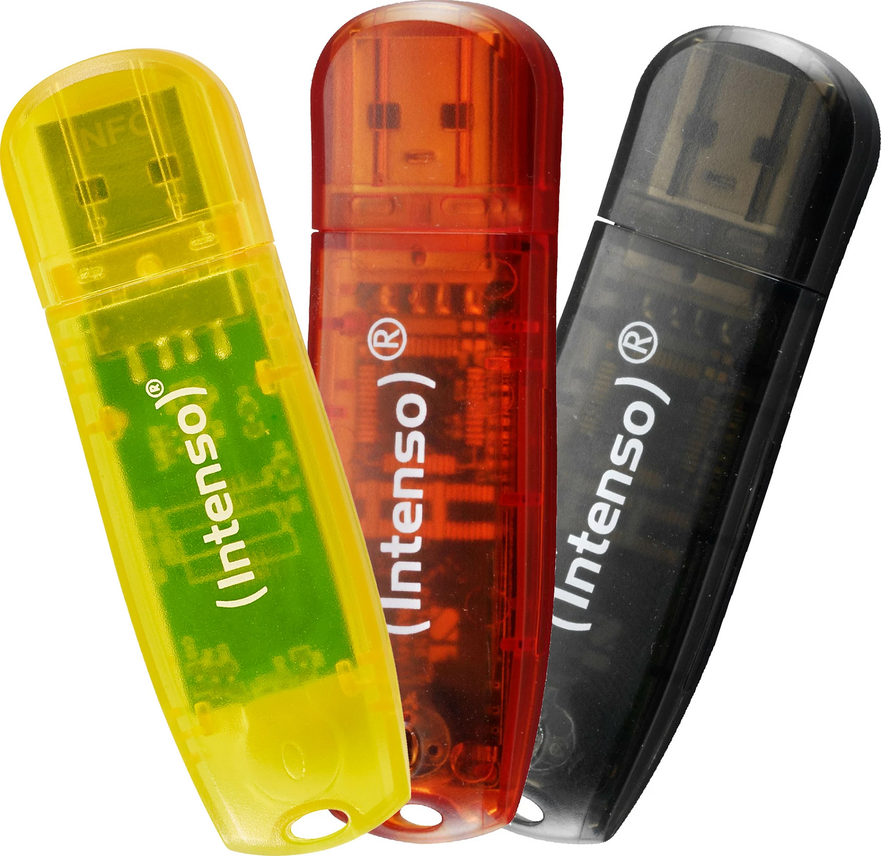 USB memorje Intenso Rainbow, 3x32GB, USB Type-A 2.0, me kapak, transparente (e verdhë/e kuqe/e zezë)