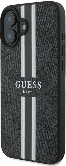 Mbështjellës Guess 4G Printed Stripes MagSafe për iPhone 16 Plus, i zi