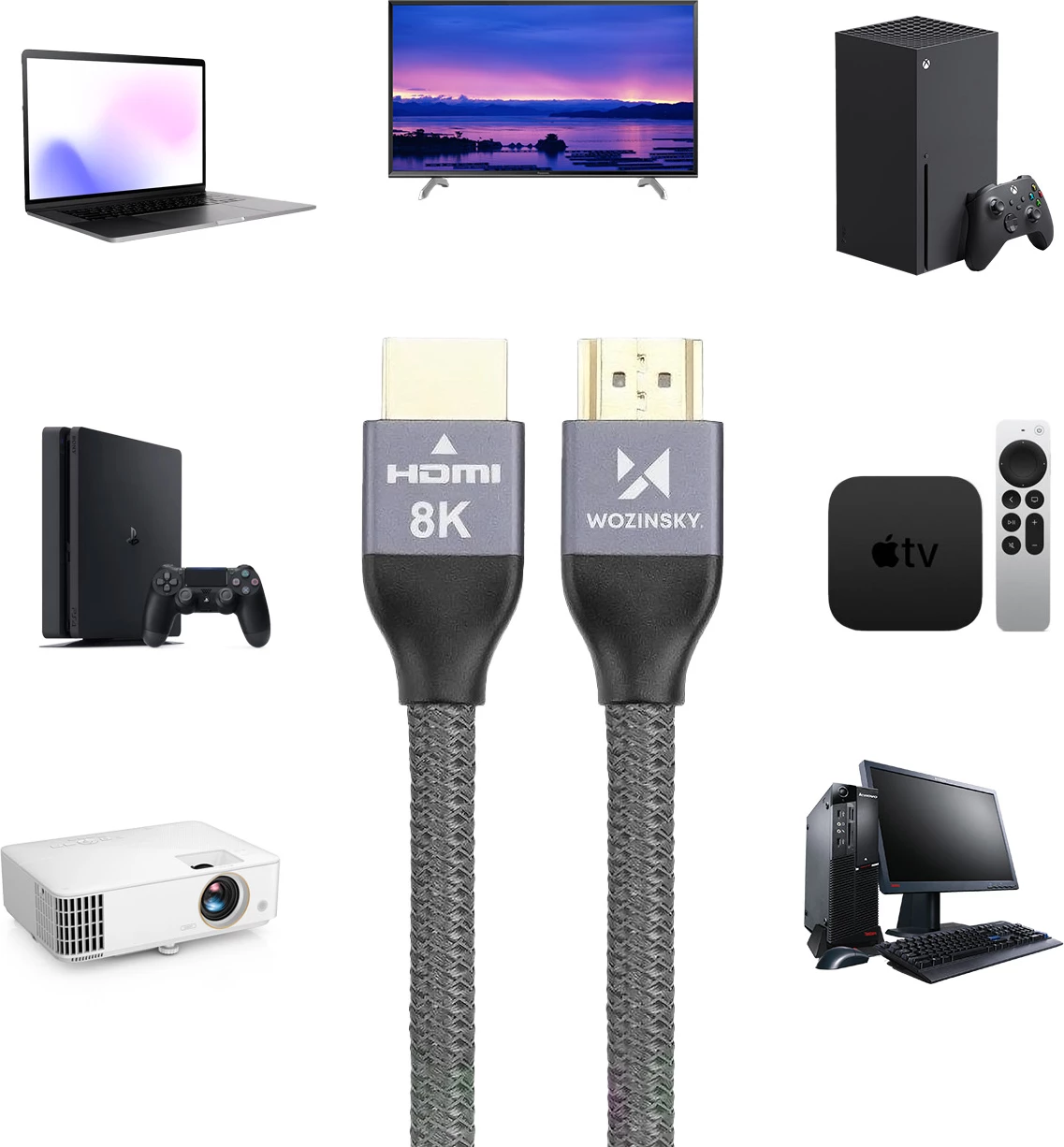 Kabllo HDMI Wozinsky WHDMI-20, 2m, 8K, 48Gbps, argjendtë