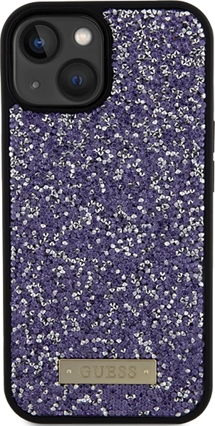 Mbështjellës Guess Rhinestone Metal Logo për iPhone 15, Rozë