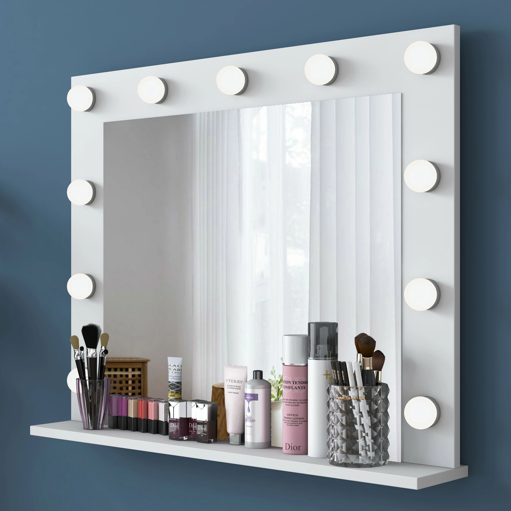 Pasqyrë dekorative me drita, ngjyrë e bardhë, Hanah Home, EF108 - 2998