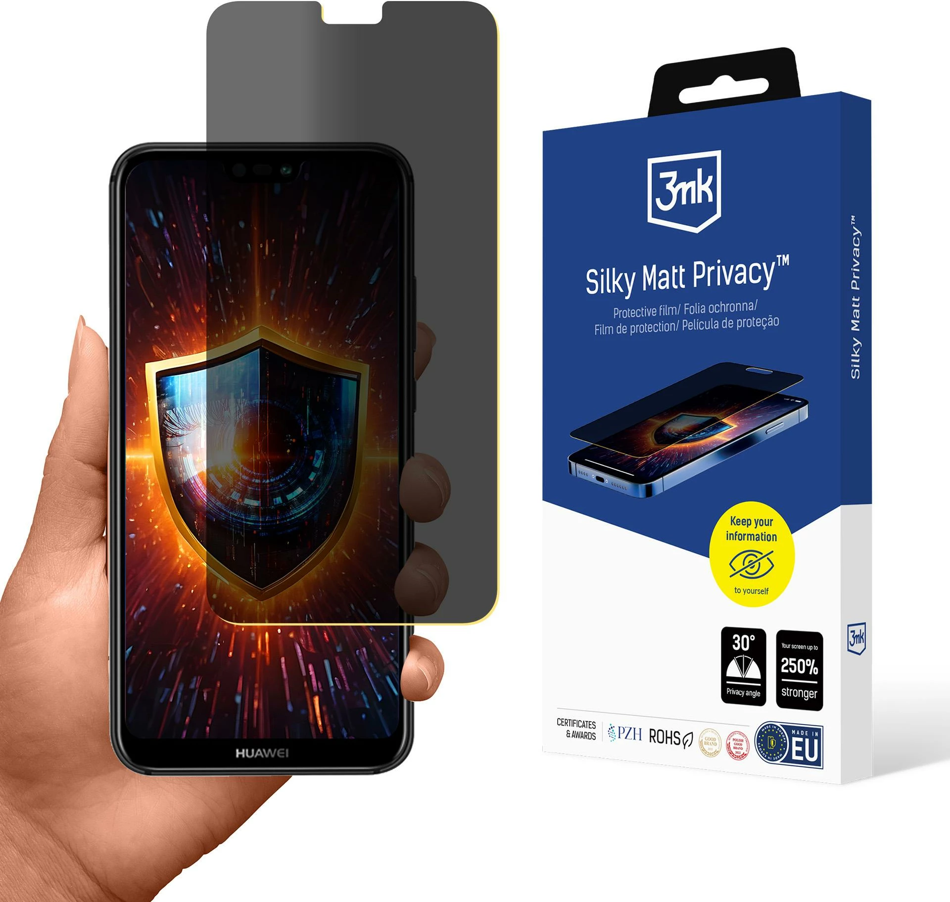 Mbrojtës ekrani 3mk Silky Matt Privacy për Huawei P20 Lite, mat, me funksion privatësie
