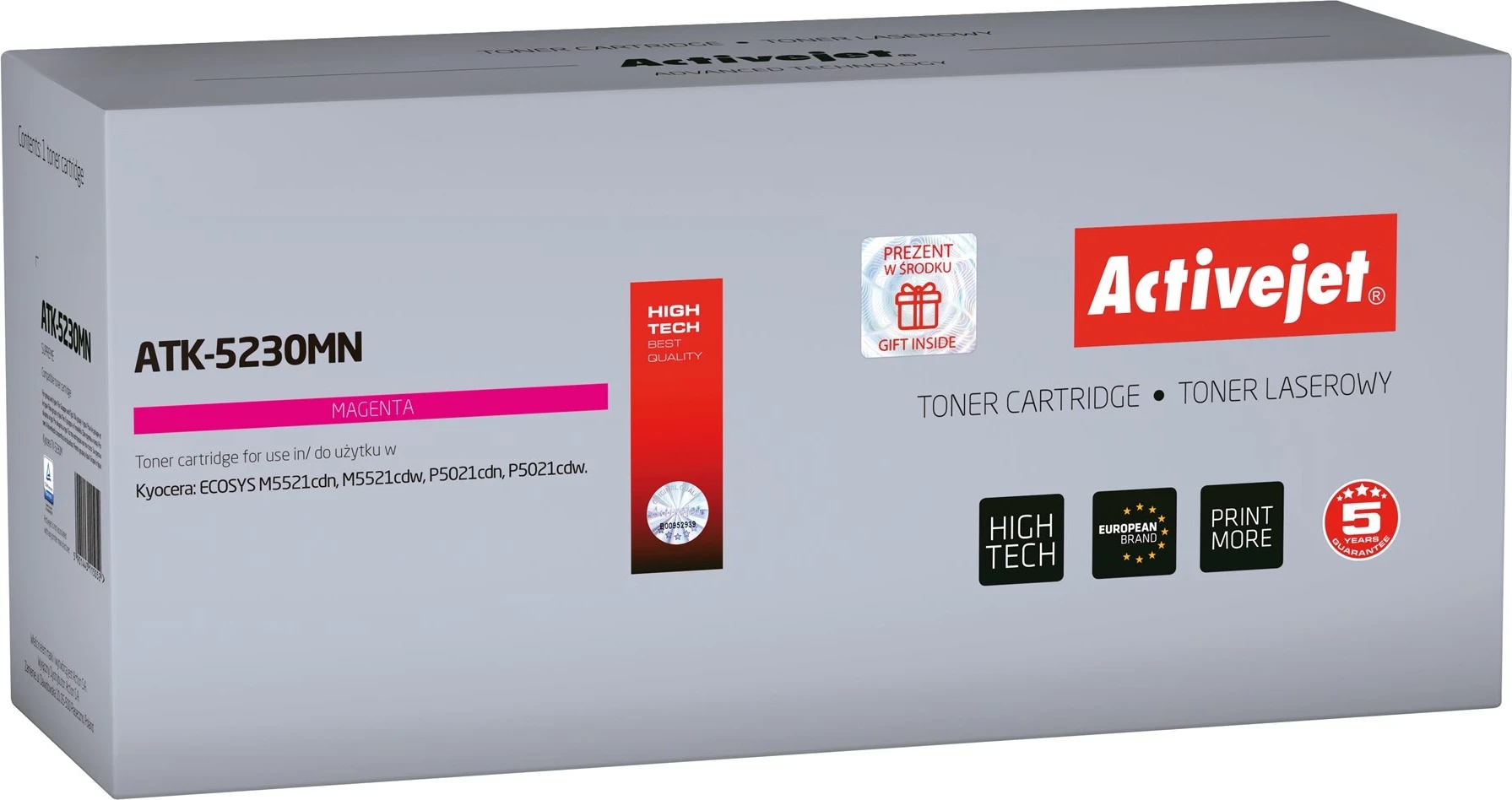 Toner zëvendësues Activejet ATK-5230MN për printer Kyocera TK-5230M, vjollcë