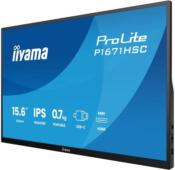 Monitor portabël iiyama ProLite P1671HSC-B1 15.6" Full HD IPS USB-C/mini HDMI me altoparlantë, i zi