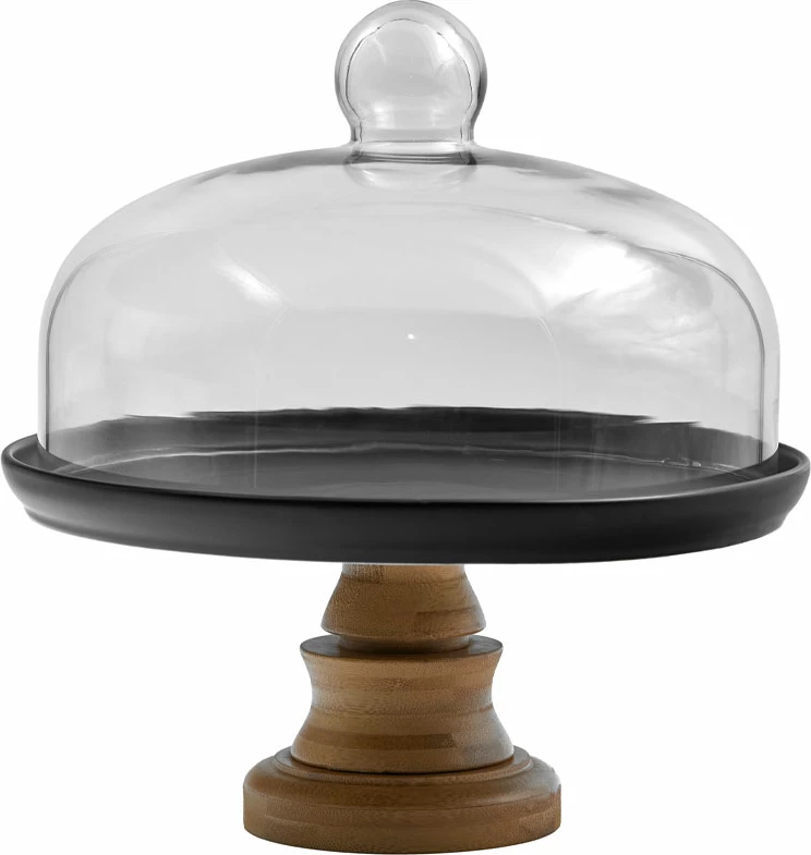 Kupë CURVE me kapak, porcelan i zi, bambu natyral, 28x28x31cm