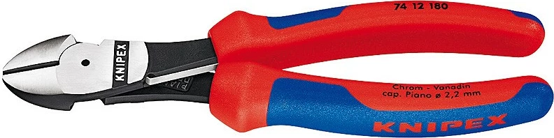 Knipex kërruse diagonale 74 12 180, 180mm, krom-vanadium, dorezë plastike, kaltër/kuqe