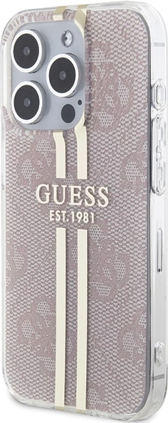 Mbështjellës Guess IML 4G Gold Stripe për iPhone 14 Pro Max, Rozë