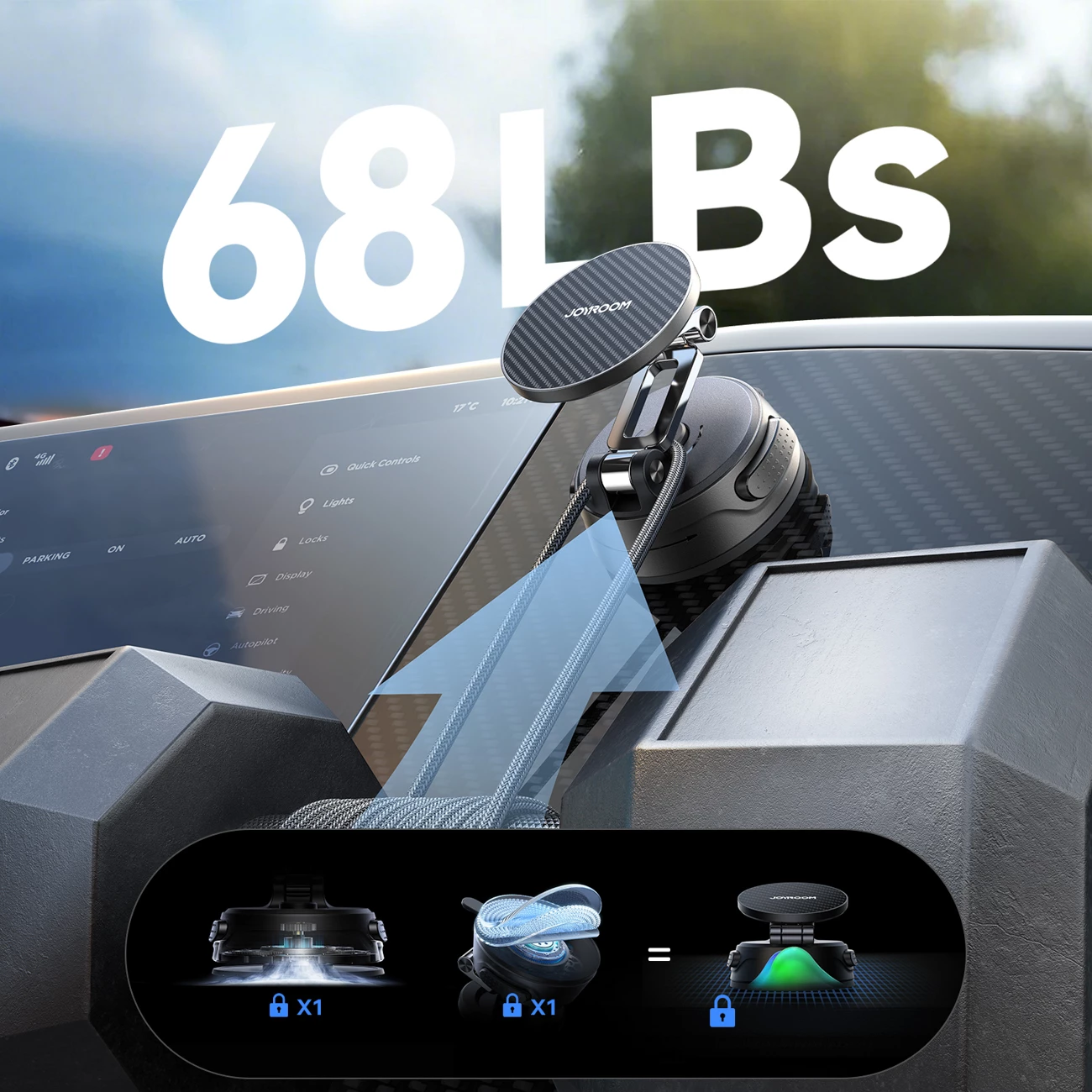 Mbajtëse magnetike për celular Joyroom JR-ZS510 me kupë thithëse për xham/pult, e zezë