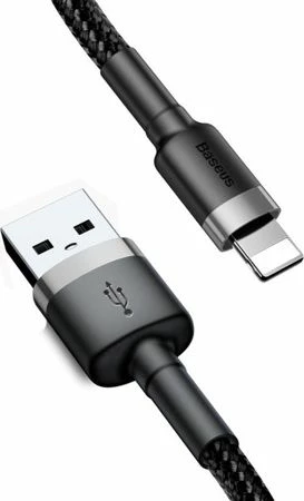Kabllo USB-A në Lightning Baseus 3 m, USB 2.0, 2A, najlon e thurur, zi-gri