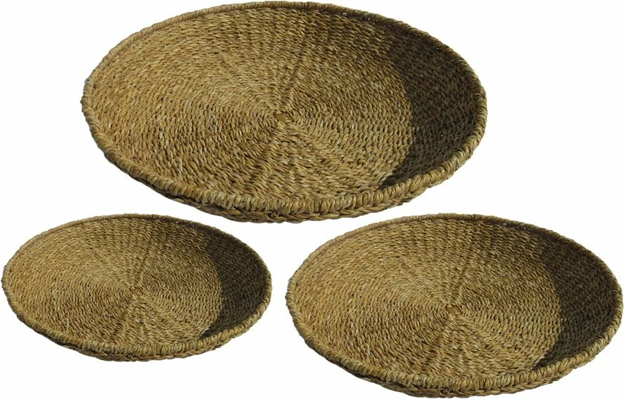 Set tabakash NEREA, 3 copë, kashtë deti natyrale, metal, 55x55x8cm