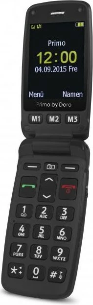Celular Doro Primo 406, Clamshell, 2.4", 0.3 MP, Bluetooth, 1050 mAh, Ngjyrë e zezë, Argjendtë