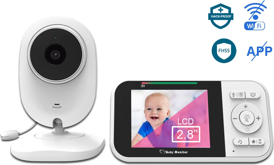 Video Baby Monitor 2.8” LCD Wireless – Kamera për Foshnje me Night Vision, Two-Way Talk, VOX, Alarm Temperature & Zoom 4X