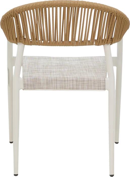 Karrige alumini e grumbullueshme, kornizë e bardhë-tekstilen dhe ratan ngjyrë natyrale, 57x56x78cm