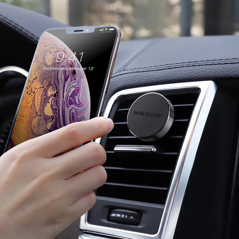 Mbajtëse magnetike për celular BOROFONE BH8, për grilë ajrimi (air vent), universale, me 2 pllaka metalike, e zezë