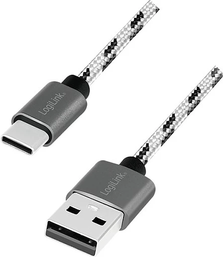 Set kabllosh USB LogiLink USB 2.0 USB-C në USB-A, 3 copë, nylon i thurur, bardhë/zi