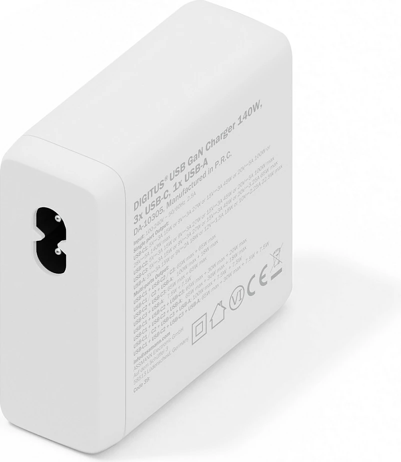Karikues USB Digitus GaN 140W, 3x USB-C, 1x USB-A, i bardhë