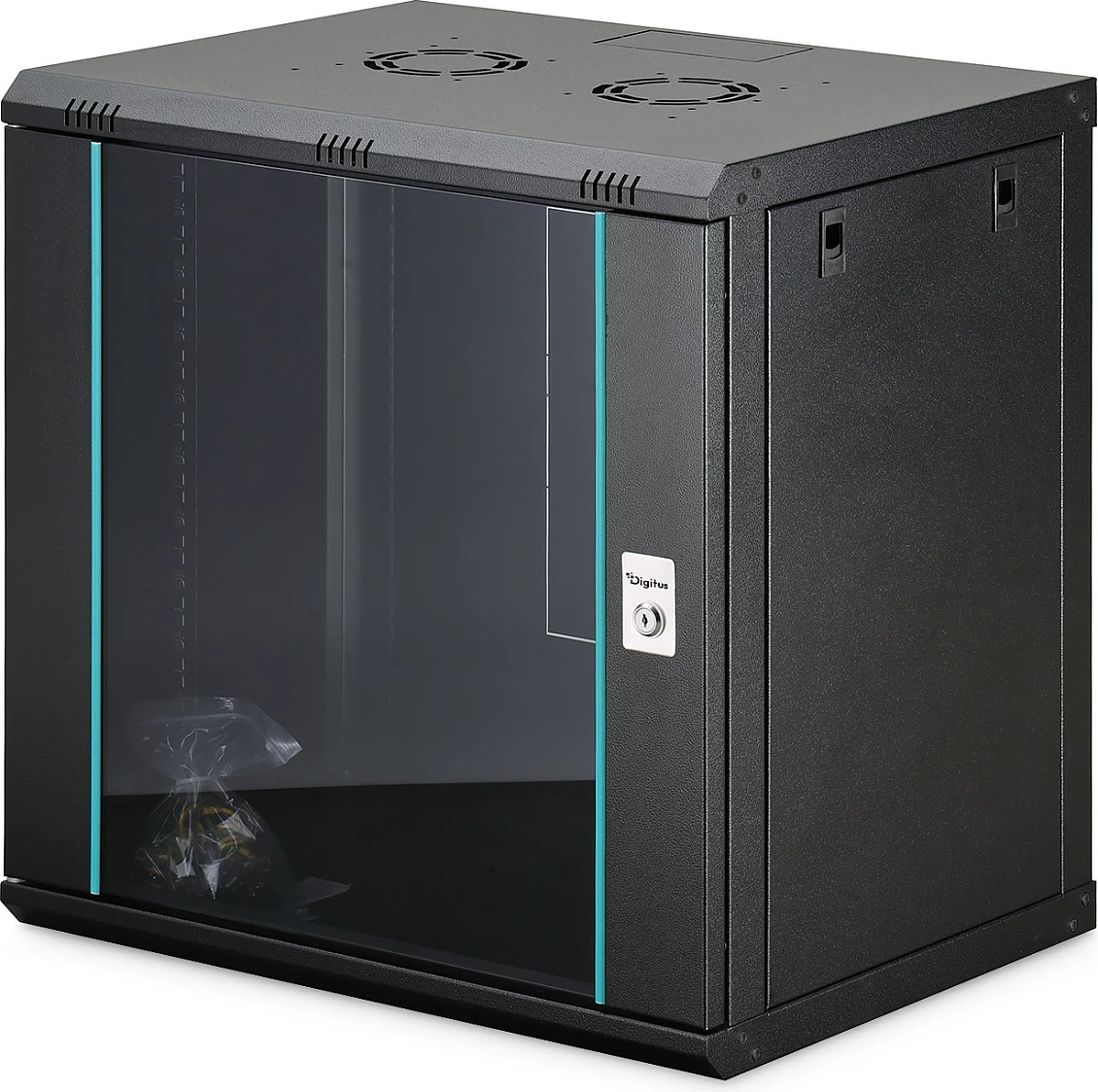 Kabinet rrjeti muror Digitus Dynamic-N 12U, 600x450mm, derë xhami me kyç, i zi