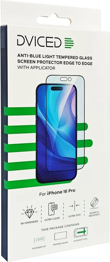 Dviced anti-blue light tempered glass screen protector edge to edge for iPhone 16 Pro