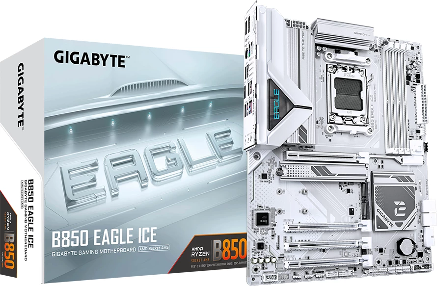 Pllakë amë GIGABYTE B850 EAGLE ICE AM5 ATX 4x DDR5, e bardhë