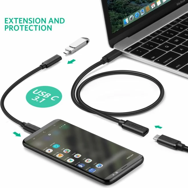kabllo zgjatëse USB-C, UGREEN 40574, USB-C (male) në USB-C (female), USB 3.1, 0.5m, PD 60W 3A, 5Gbps, e zezë, polybag