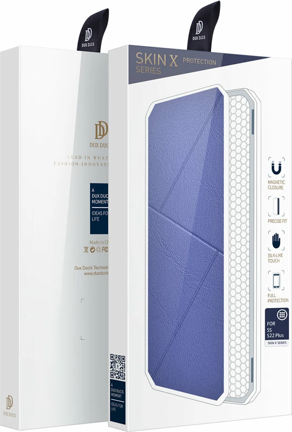 Mbështjellës Dux Ducis Skin X për Samsung Galaxy S22+, me xhep kartelash, me qëndrim, Blu