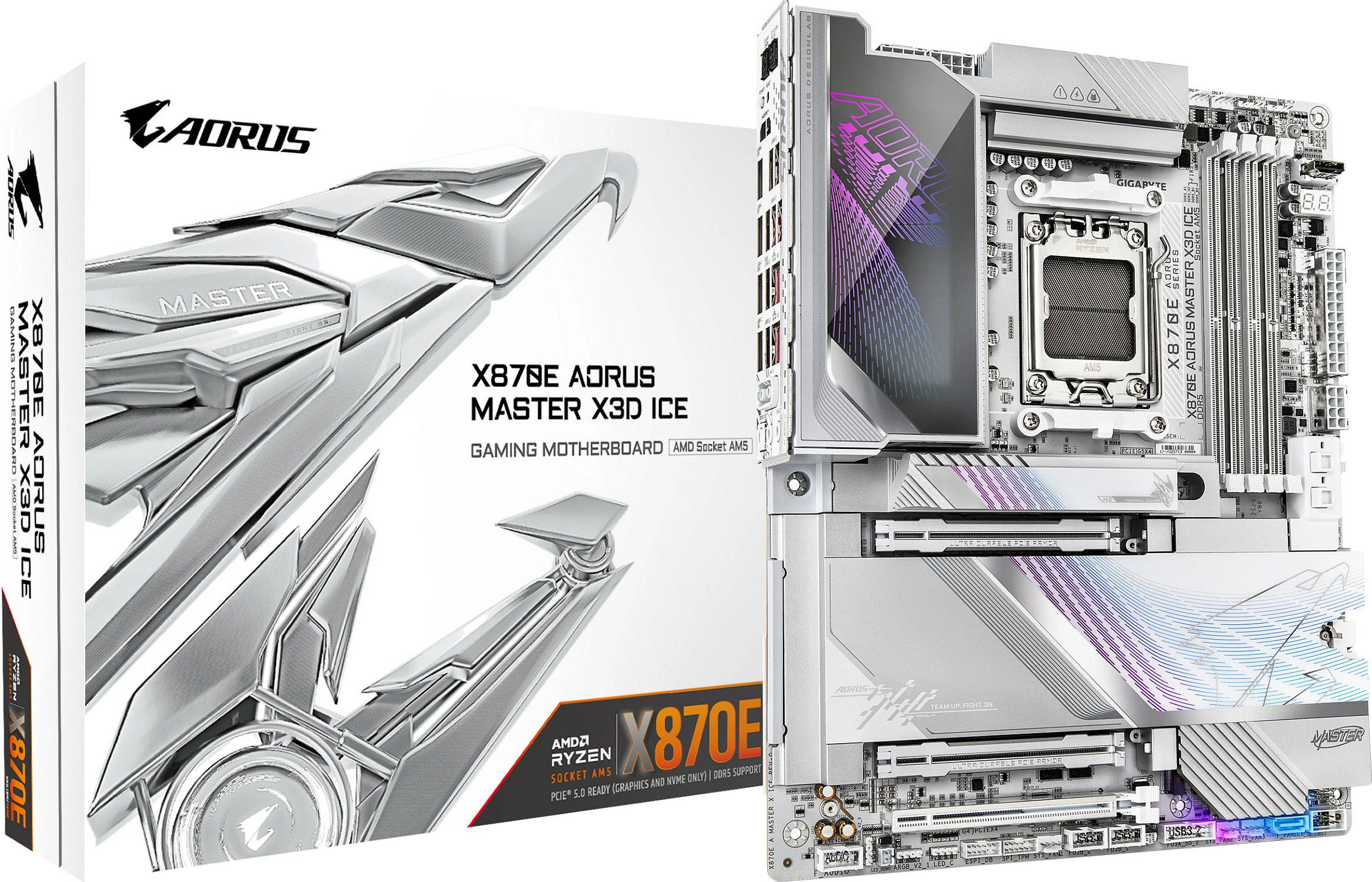Pllakë amë Gigabyte X870E AORUS MASTER X3D ICE, Socket AM5, DDR5, Wi‑Fi 7, 10GbE, USB4, e bardhë
