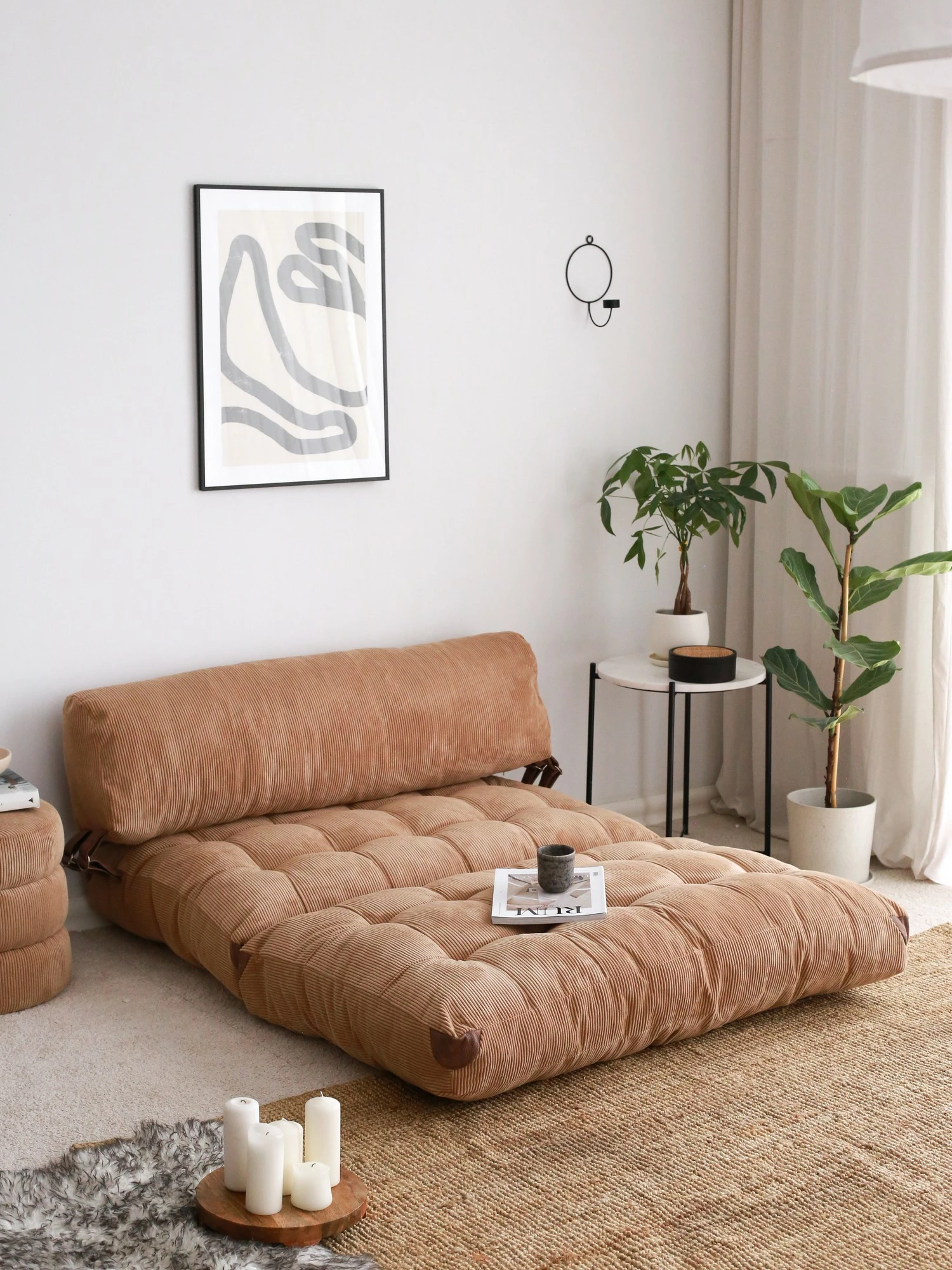 Divan-krevat 2 vende, kadife, ngjyrë camel, Atelier del Sofa, Fold