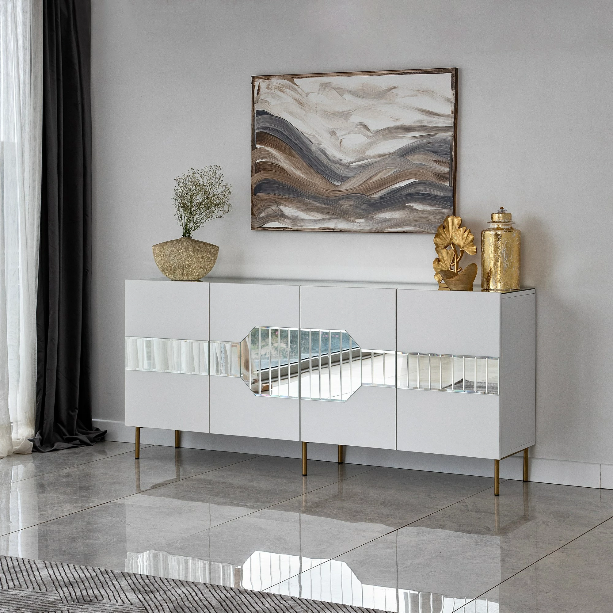 Konsolë Hanah Home Milan, e bardhë dhe e artë