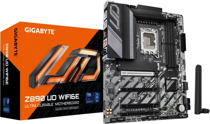 Pllakë amë GIGABYTE Z890 UD WIFI6E, ATX, LGA1851, DDR5 deri 256GB, USB4, Wi‑Fi 6E, 2.5GbE, DisplayPort, zi/gri