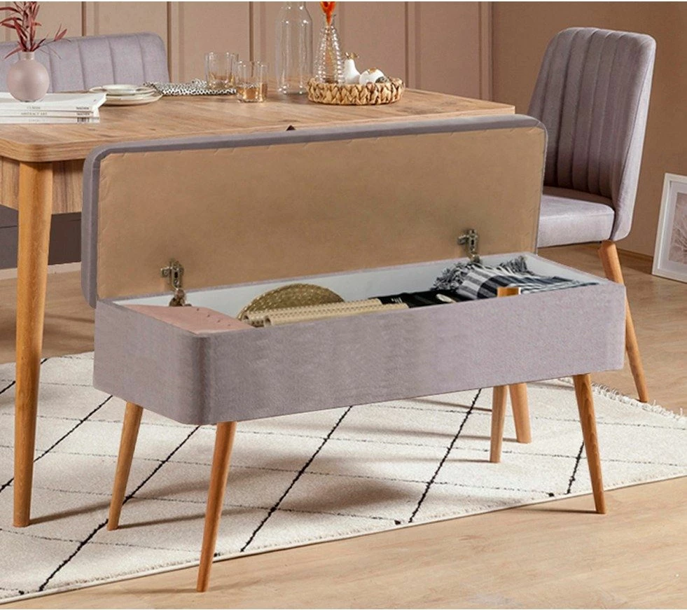 Tavolinë me karrige, zgjatshme, 4 pjesë, Skye Decor, Vina 0701-3, ngjyrë Atlantic, gri